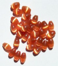 30 6x4mm Burnt Orange Fiber Optic Oval Beads